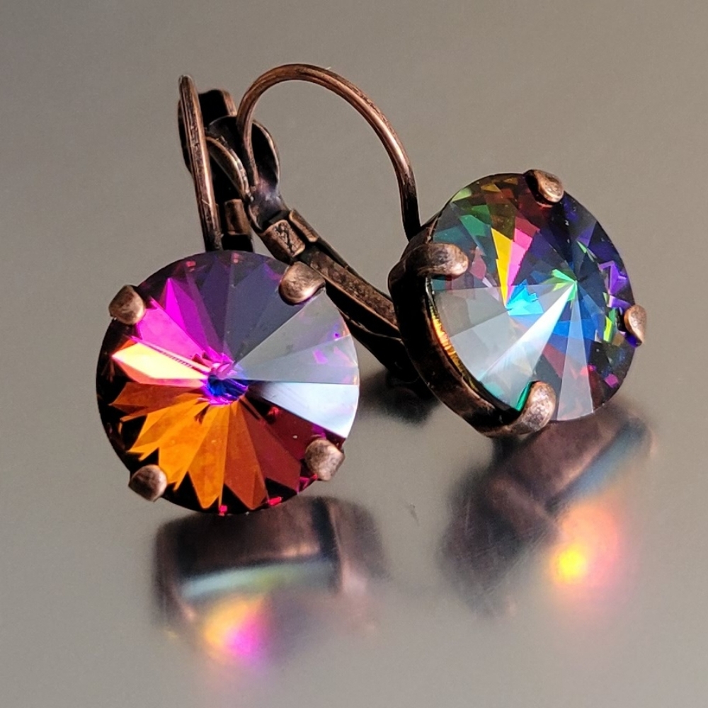 Austrian Crystal Earrings in Antique Copper